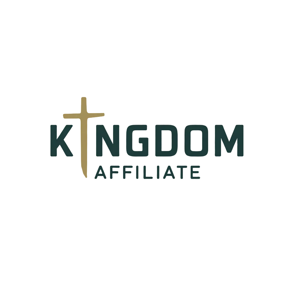 Logo for 'Kingdom Affiliate' with a cross on a transparent background